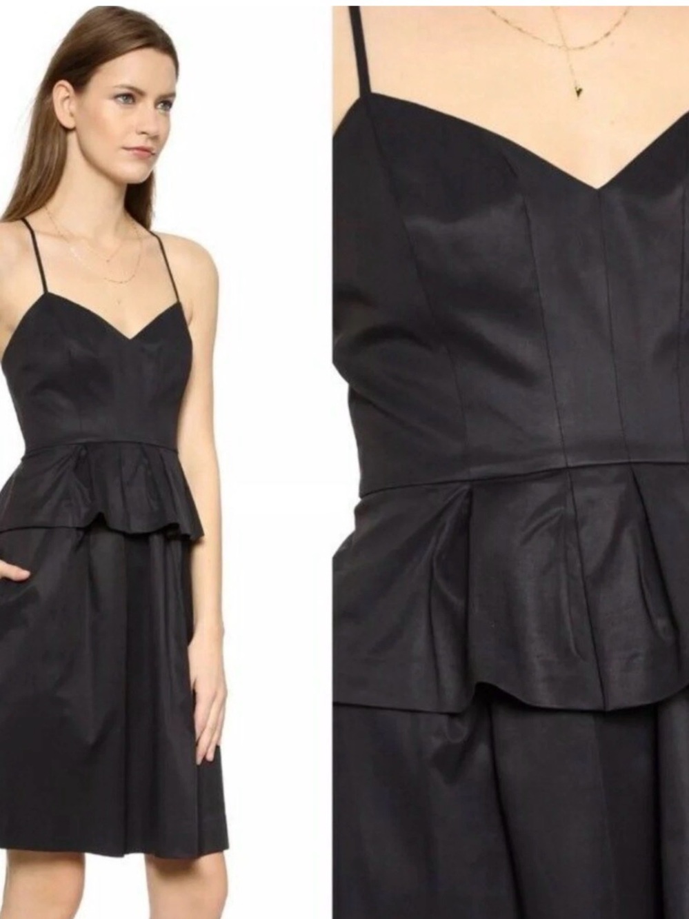 Elizabeth and James Black Spaghetti-Strap Peplum Dress